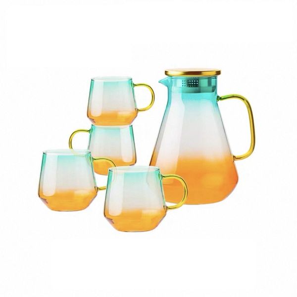 Gradient Glass Cup and Jug Set - 1.8L Jar and 4 Piece 300ml Glass Cups