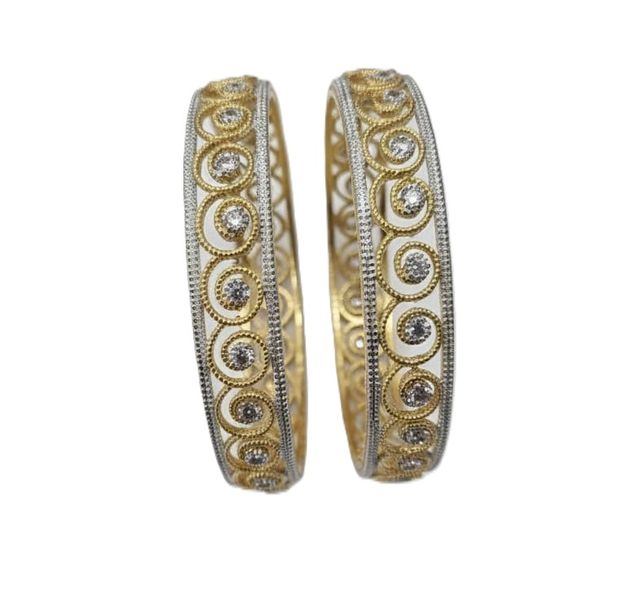 2 Gold Silver White Fance Bangles For Women &amp; Girls
