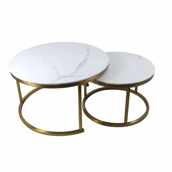 Coffee Tables- Nesting Pack of Two - Faux Rounded Marble Top