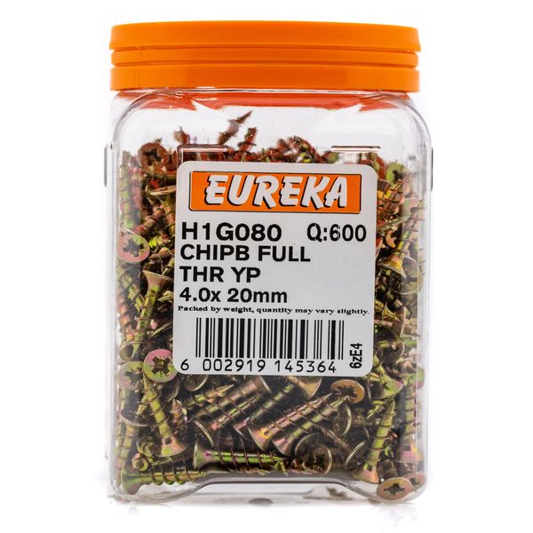 EUREKA Chipboard Screws Full Thread Yellow Zinc 4 x 20mm Q:600 H1G080
