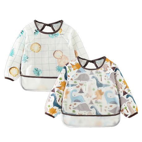 2 Pieces Baby Bib Long Sleeve Waterproof Boys Girls for Food Painting Play Image