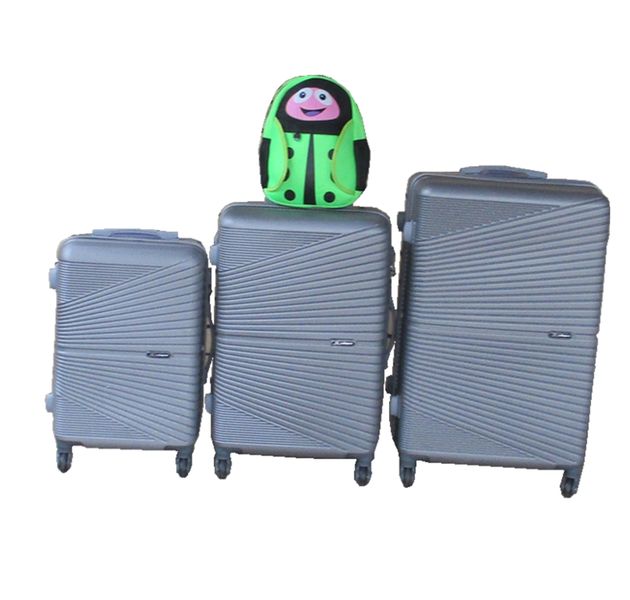 Silver 3-Piece ABS Luggage Set + Green Ladybug Kids Backpack