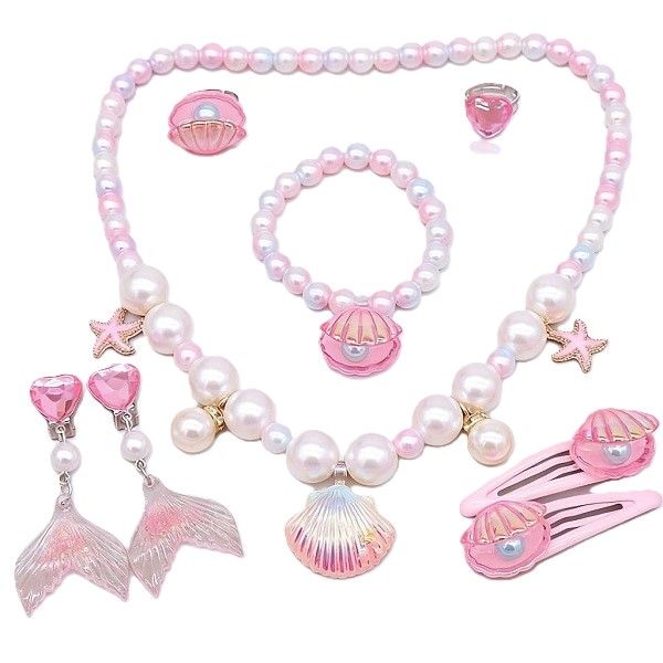 6 Pieces Mermaid Jewellery Set, Necklace, Bracelet, Ring, Earrings, and Hair Clips