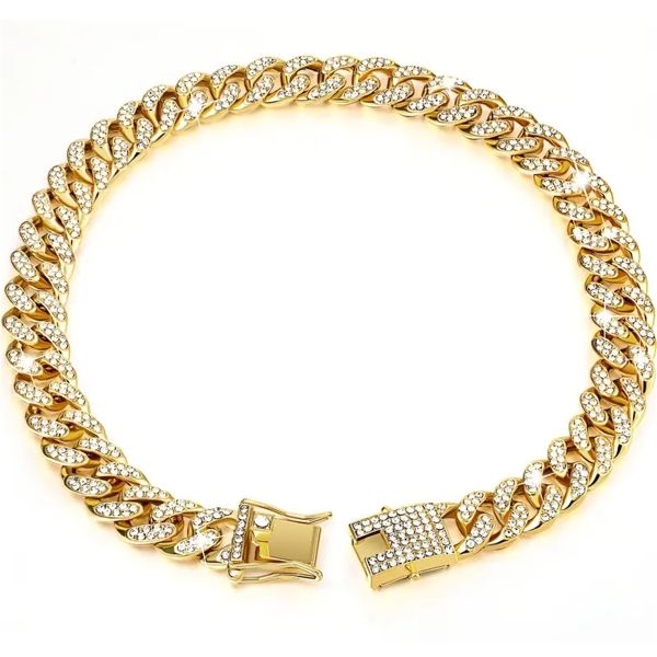 Exquisite Cuban - Style Dog Chain with Synthetic Diamonds M