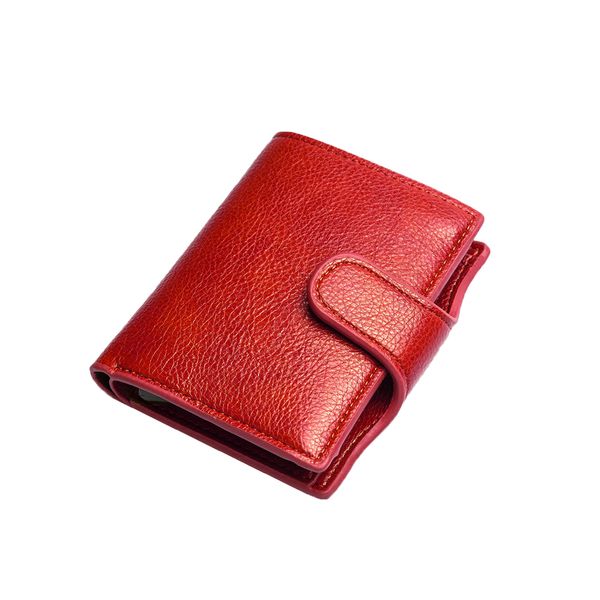 PU Leather Aluminium Anti-Theft RFID Credit Card Holder Case-Red