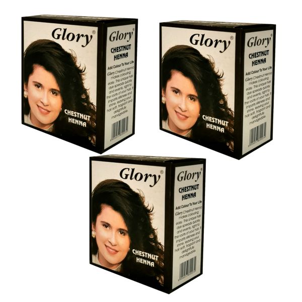 Glory Henna Natural Hair Dye - Ammonia Free - Chestnut - 3 Pack