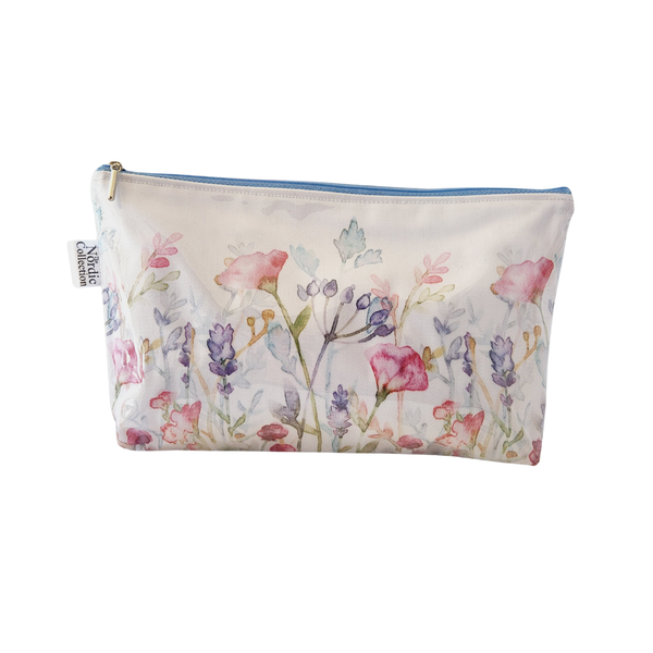 Nordic Scandinavian Medium Wild Flowers Cosmetic Toiletry Makeup Bag Pouch