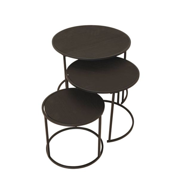 H&amp;S - Three Metal Side Tables with MDF Melamine Top - Black