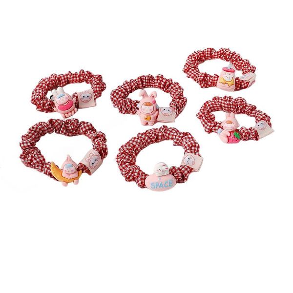 Cute Cartoon Rabbit Plaid Hair Bands-6Piece
