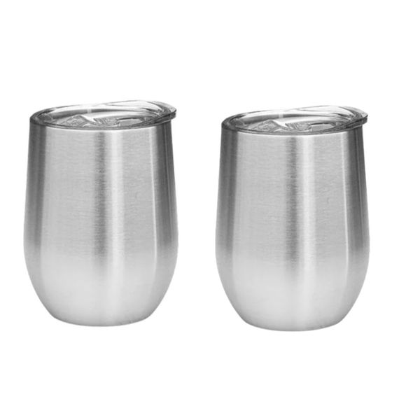 Double Walled Stainless Steel Wine Cup with Lid (400ml) - Pack of 2