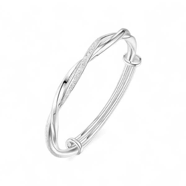 Twisted 925 Sterling Silver Love Charm Bracelet - Elegant Bangle