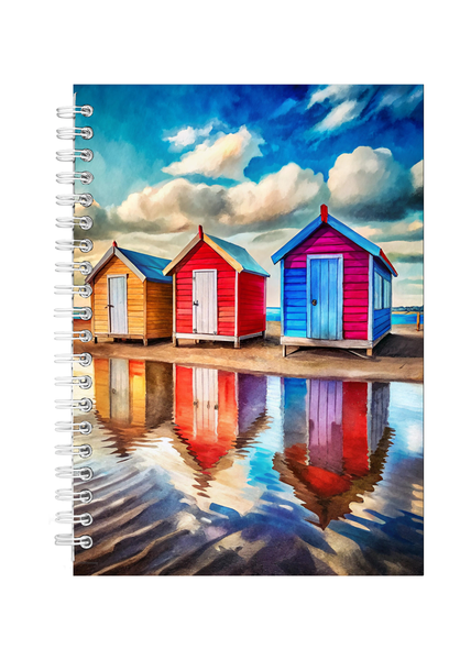 Colourful Houses On Beach 1 Gift Idea Writing Book Notepad Notebook A4 504