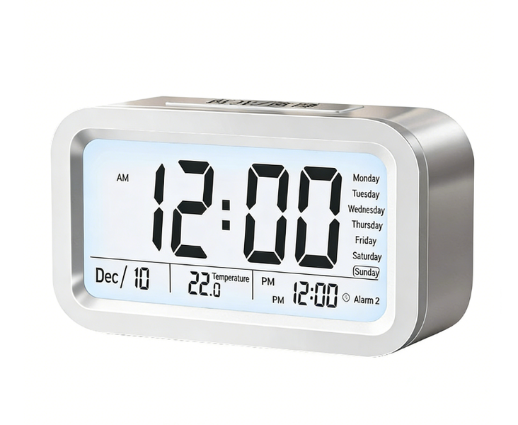 Digital Alarm Clock (White &amp; Silver) - 1 Piece