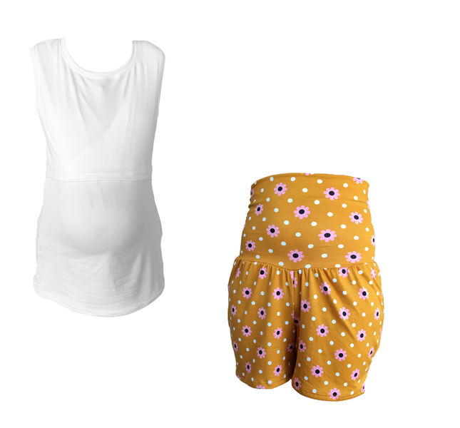 Maternity &amp; Breastfeeding-Hospital Pyjamas Combo-2 Pack-Black &amp; Mustard