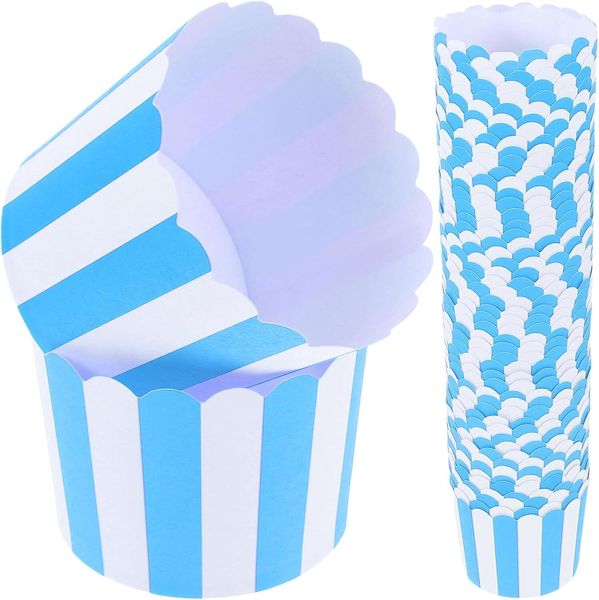 Cake Muffin Liners Large Paper Cupcake Cases Blue Striped Baking Cups