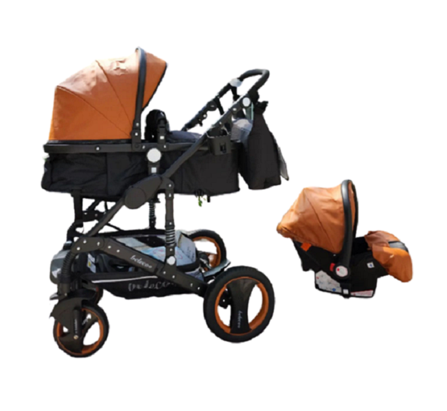 Belecoo Luxury Travel System With Black Frames - PU Brown
