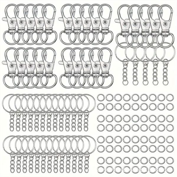 200 Pcs Set Metal Swivel Snap Hooks and Key Rings with Chain and Jump Ring