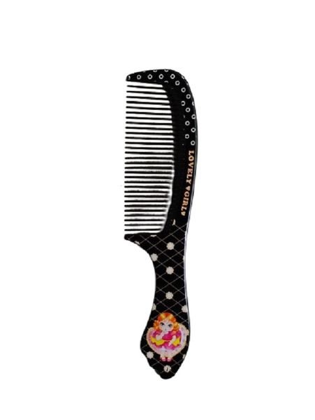 Cartoon Print Plastic Handle Rat Tail Hair Comb Black