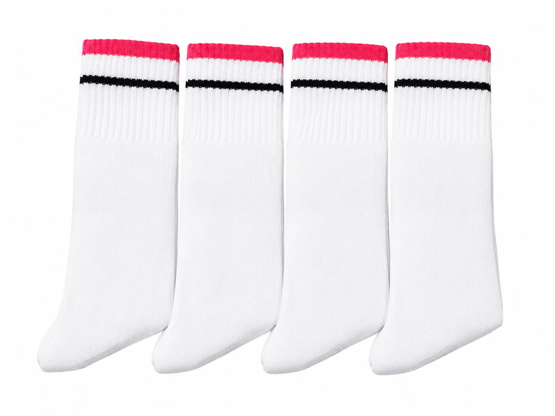 White and Stripe Sports Crew Socks - 12 Pack