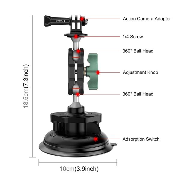 PULUZ PU848 Dual Ball Suction Cup