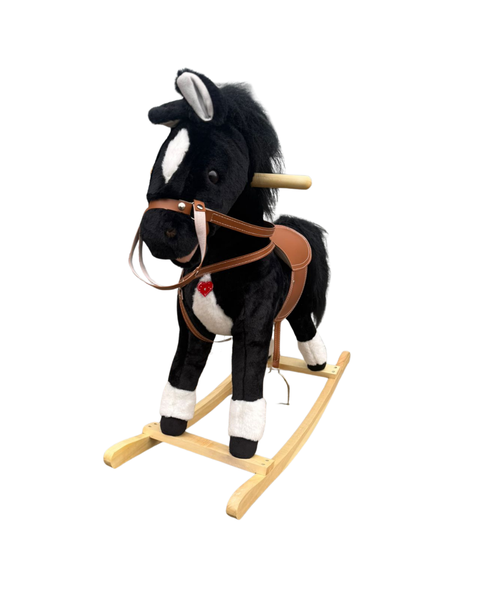 Plush Interactive Rocking Horse Toy with Sound &amp; Moving Tail - Black