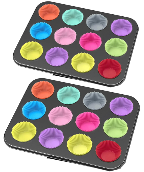 Muffin Pan with 24 Silicone Cupcake Baking Cups - Non-stick Regular