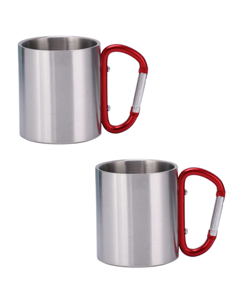 Sublimation stainless Steel Camping Mug with Red Carabiner Handle - 2 pack