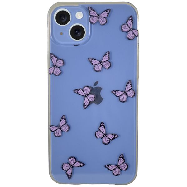 Clear Phone Case with Pink Butterfly Print - Iphone 15 Plus