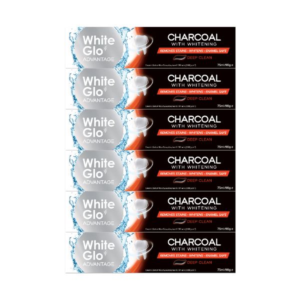 White Glo Advantage Whitening Toothpaste Charcoal Deep Clean 75ml (6 Pack)