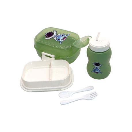 Lunch Box Set With 2 Compartments For Kids Spoon Fork And Water Bottle