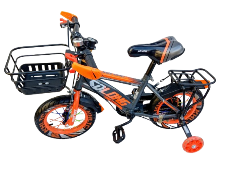 14'' Inch Grey And Orange Bicycle For Kids 4 To 6 Years With Training Wheels