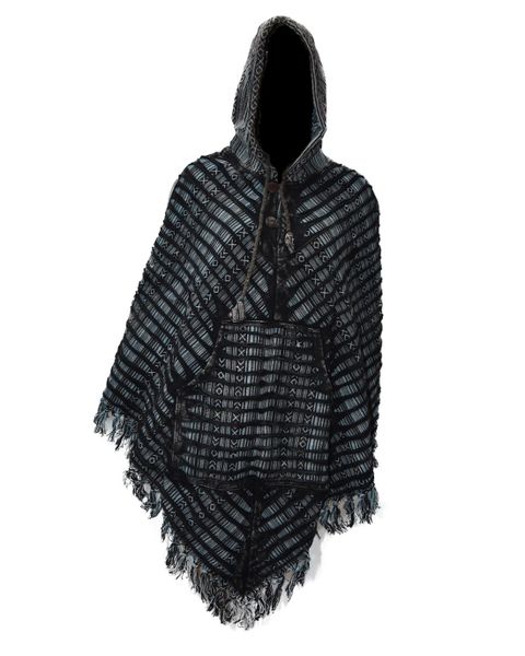 SKA Slashed Handmade Triangle Hippie Gypsy Stonewashed Gheri Poncho - Blue