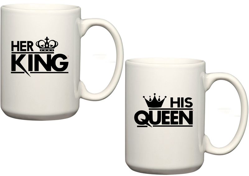 Her King and His Queen Couple Anniversary Valentine's Day Gift Mug Set