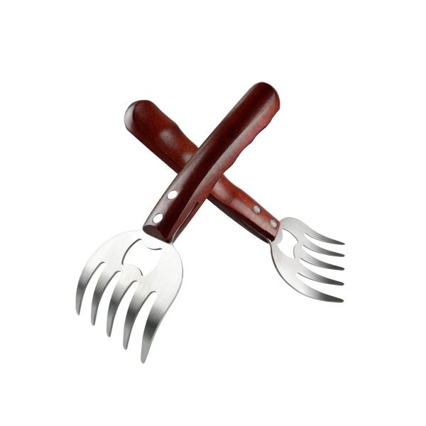 2Pieces Stainless Steel Meat Shredder Claws with Wooden Handles for Chicken