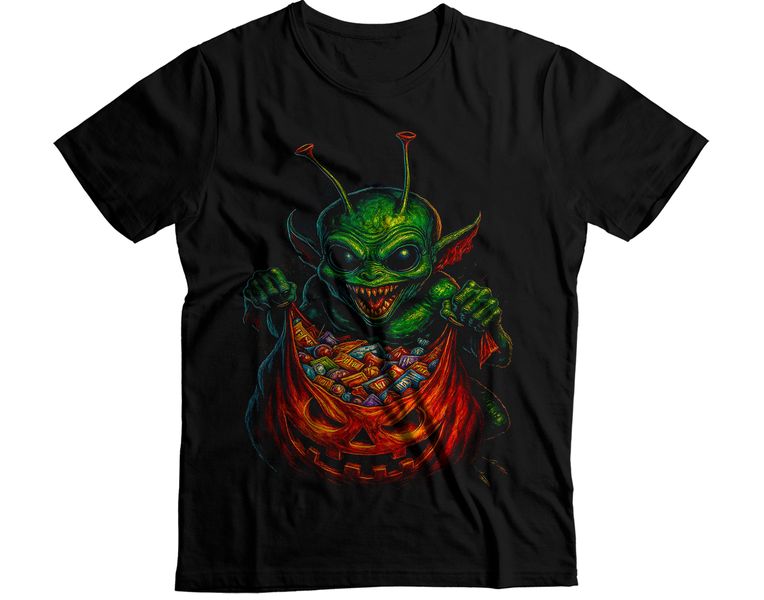 Gremlin with Jack O Lantern Candy Graphic T-Shirt