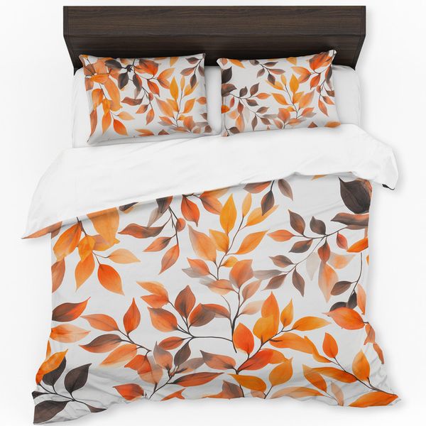 Orange Brown Leaves Duvet Cover Set by Wikus Schalkwyk