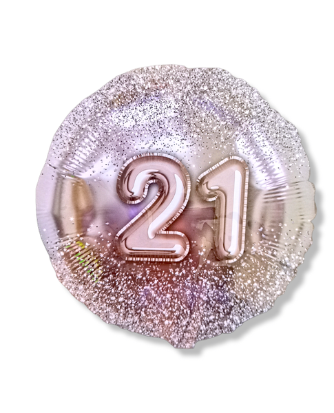 Metallic Silver Milestone Balloon with Silver Glitter - 21