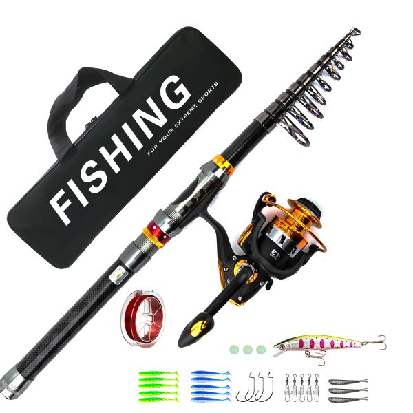 5.2:1 Telescopic Fishing Rod &amp; Reel Combo - 1.8-3.6m Lengths,