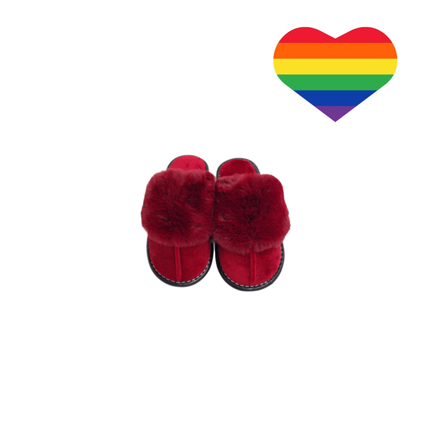 Winter Comfortable Fur Slippers With Heart Sticker- Grey