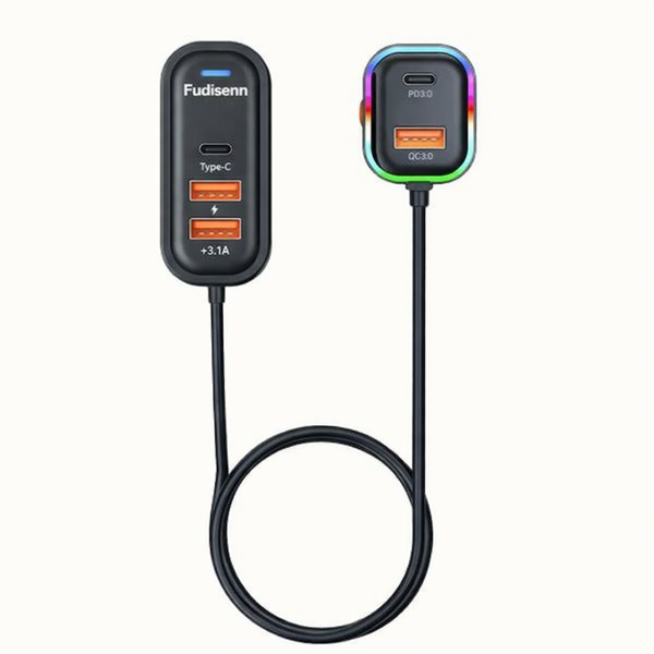 Fudisenn 5-Port Car Charger - Front &amp; Back Seat Hub with 1.5m Cable