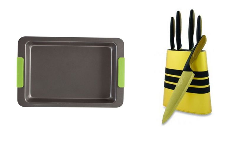 Kaiserhoff Non Stick Roasting Pan with Grunwerg 5 Coloured Kitchen Knives