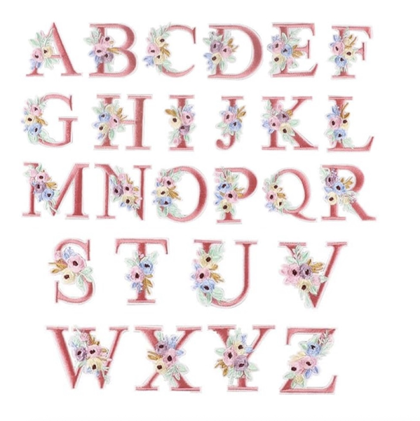 Craft DIY 26pc Pink Embroidered Iron on Letter Alphabet Patch with Flower