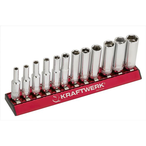 Kraftwerk Magnetic Rail Deep Socket Set 1/4-Inch Drive 12 Pieces