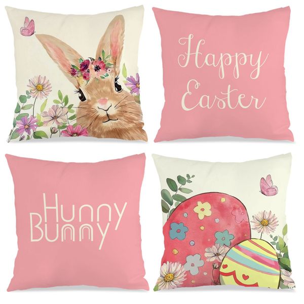 Set of 4 Easter Theme Pillowcase, 45x45cm Throw Pillow Case for Living Room