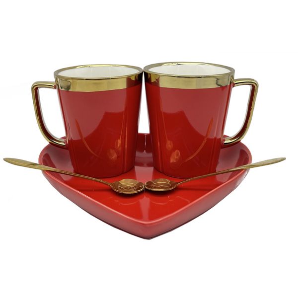 Elegant King 5-Piece Round Shape Tea &amp; Coffee Mug Set - Burgundy