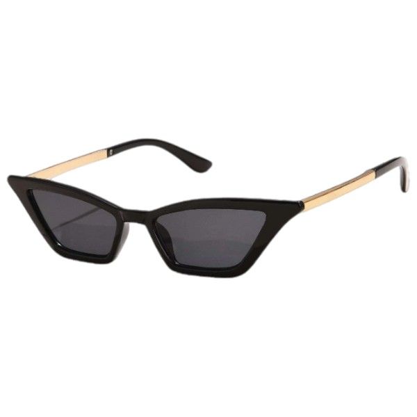 Small Cat Eye Frame Sunglasses With Gold Accents - Black