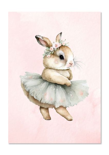 Kids Wall Art: Watercolour Ballerina Bunny - Melody