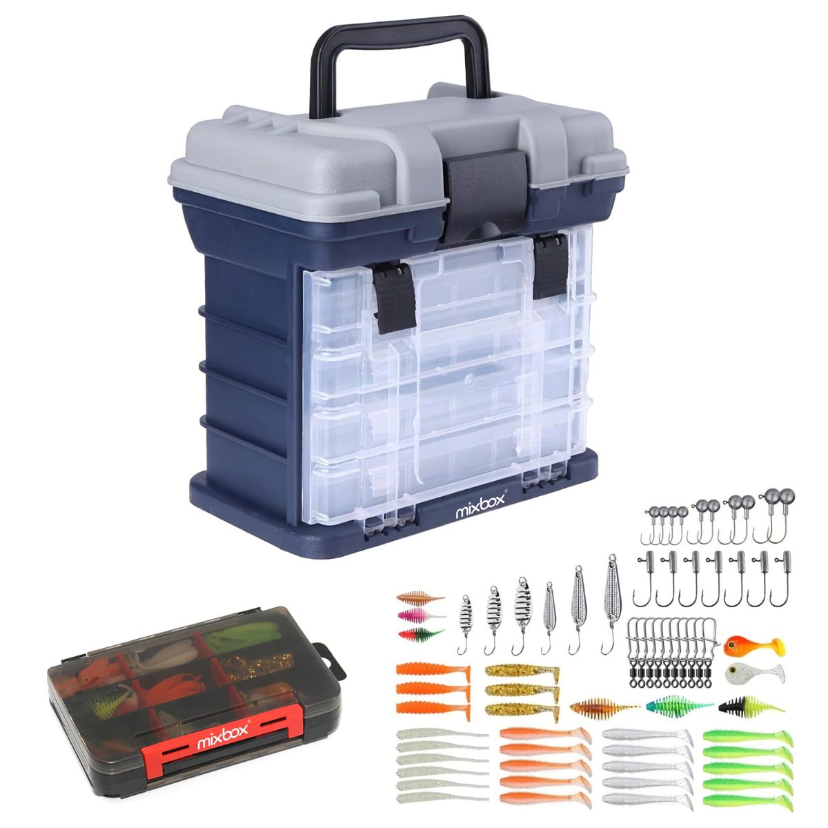 Mix Box 75 Pieces Fishing Baits Lures Kit and Tackle Storage Box Set