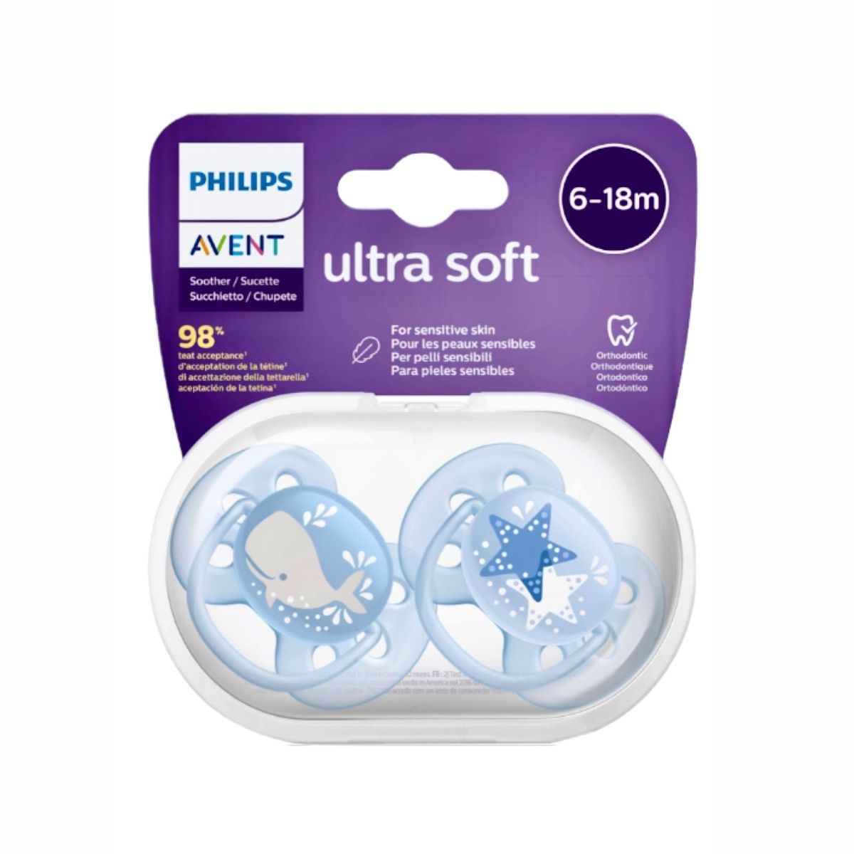 Phillips Avent Ultra Soft Pacifier 618m (2 pack) Whale/Star Shop