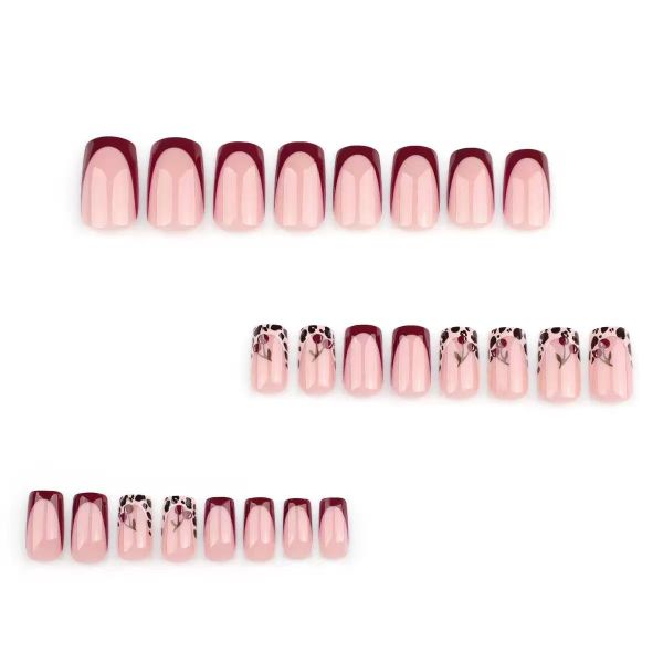 Red Leopard Print Cherry French Short Full Coverage Nail Art